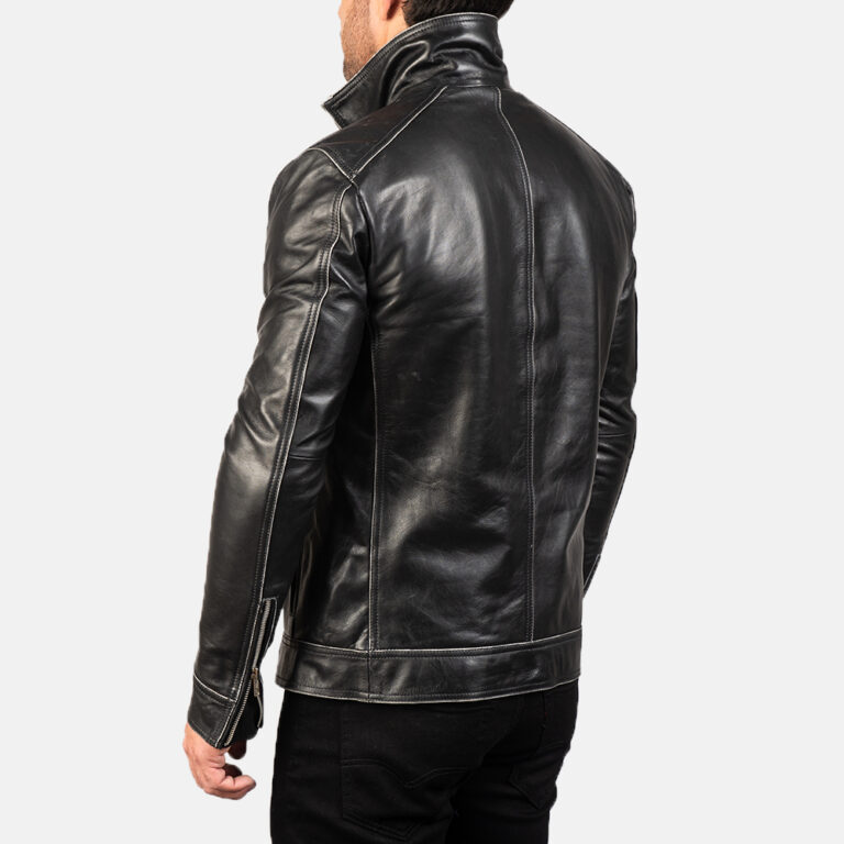 Mens Hudson Black Leather Biker Jacket7742-8-1577523400943